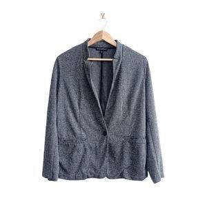 Banana Republic Notched Collar Single Button Textured Knit Blazer Black White LG